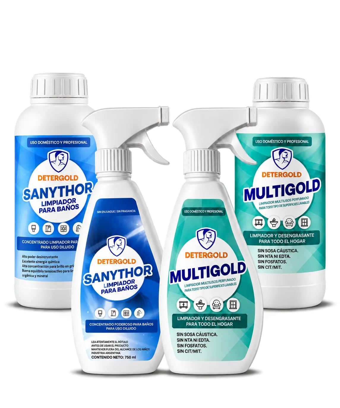 Pack limpieza aseos y zonas comunes con MULTIGOLD y SANYTHOR y sus pulverizadores