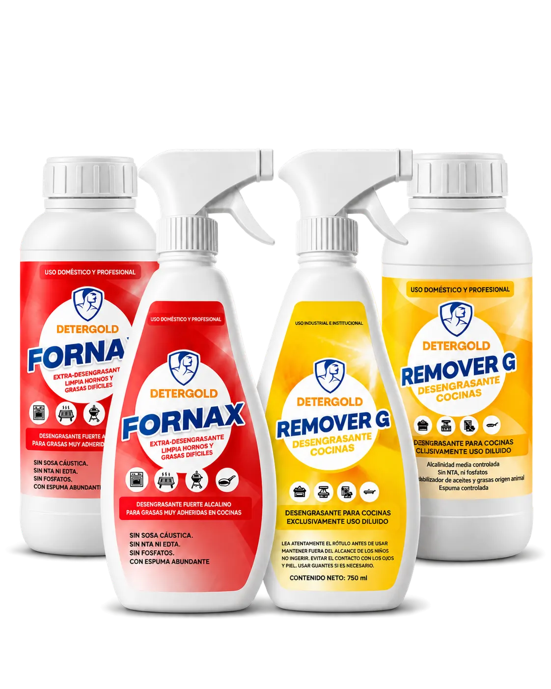 Pack DETERGOLD de FORNAX y REMOVER-G con sus aplicadores pulverizadores